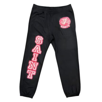 Saint Vanity Black and Red Varsity Sweatpants Logo