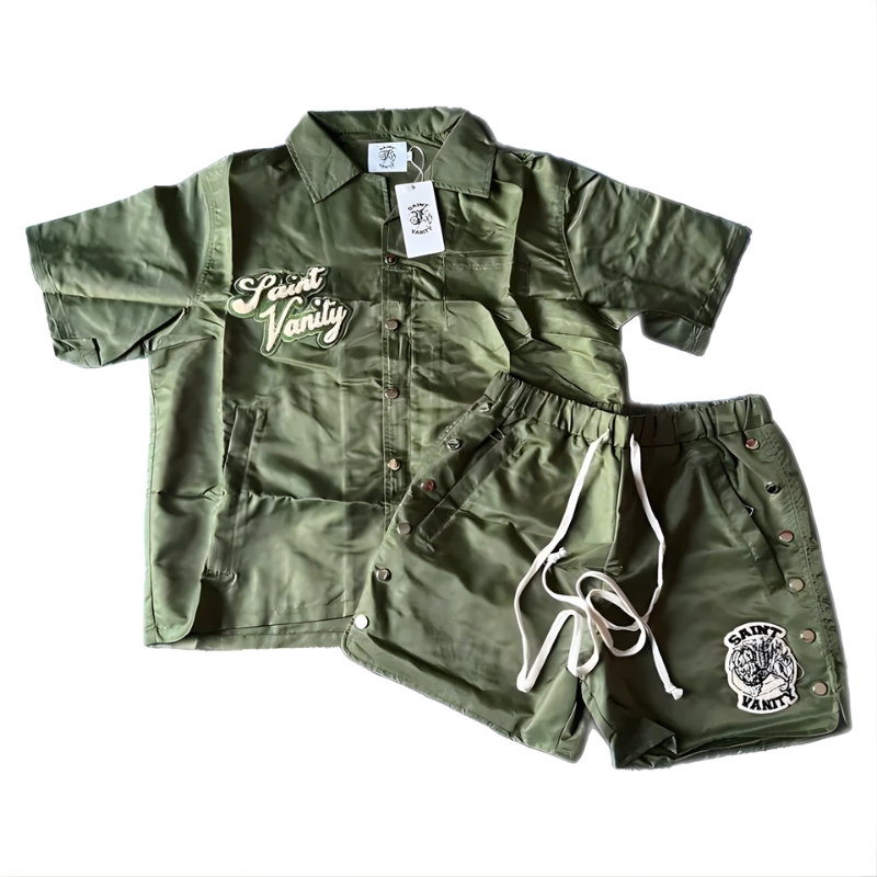 Saint Vanity Green Button-Up Short Set Saint Vanity Green Button-Up Short Set
