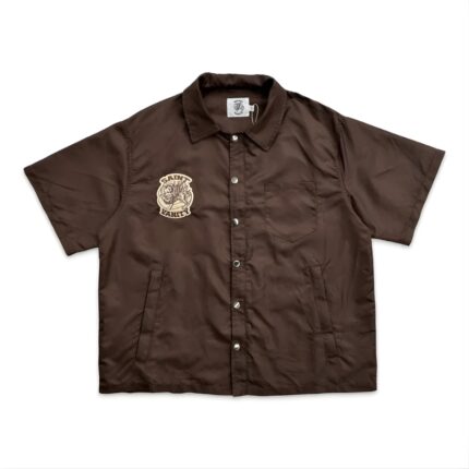 Saint Vanity Nylon Button-Up Tee Brown with Hood