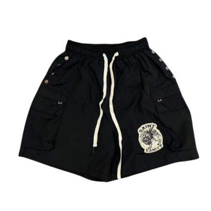 Saint Vanity Snap-Button Black Nylon Shorts